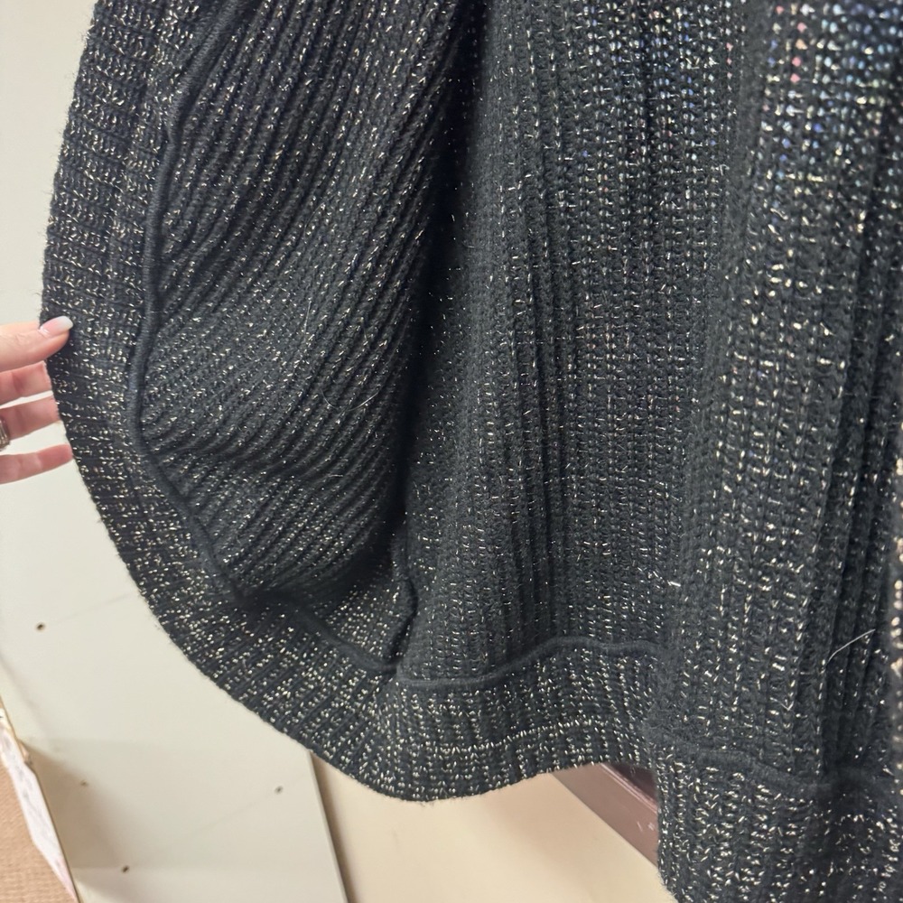 Designer‎ Knit USA Sweater Womens Medium Cardigan Black Open Front Sequin Knit - Picture 4 of 6